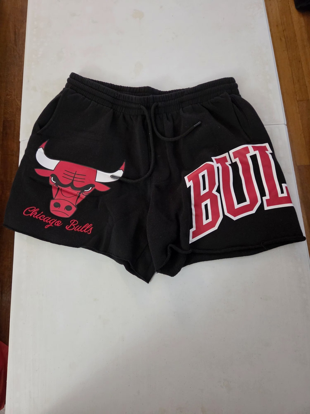 Aeropostale Black Chicago Bulls Logo Athletic Shorts with Red Accents